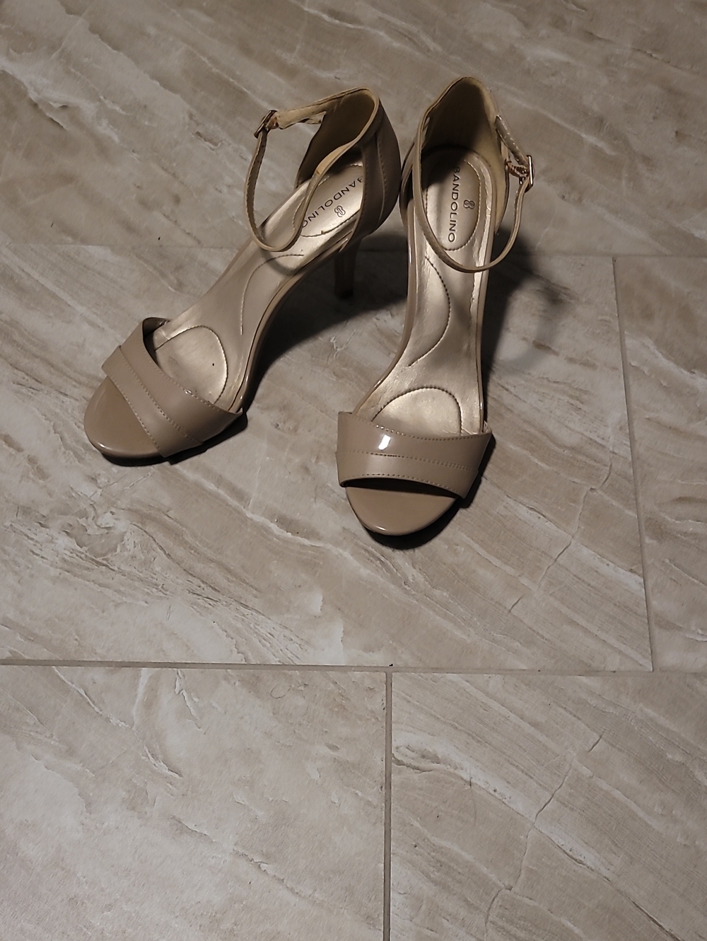 Bandolino Beige Patent Ankle-Strap Heels